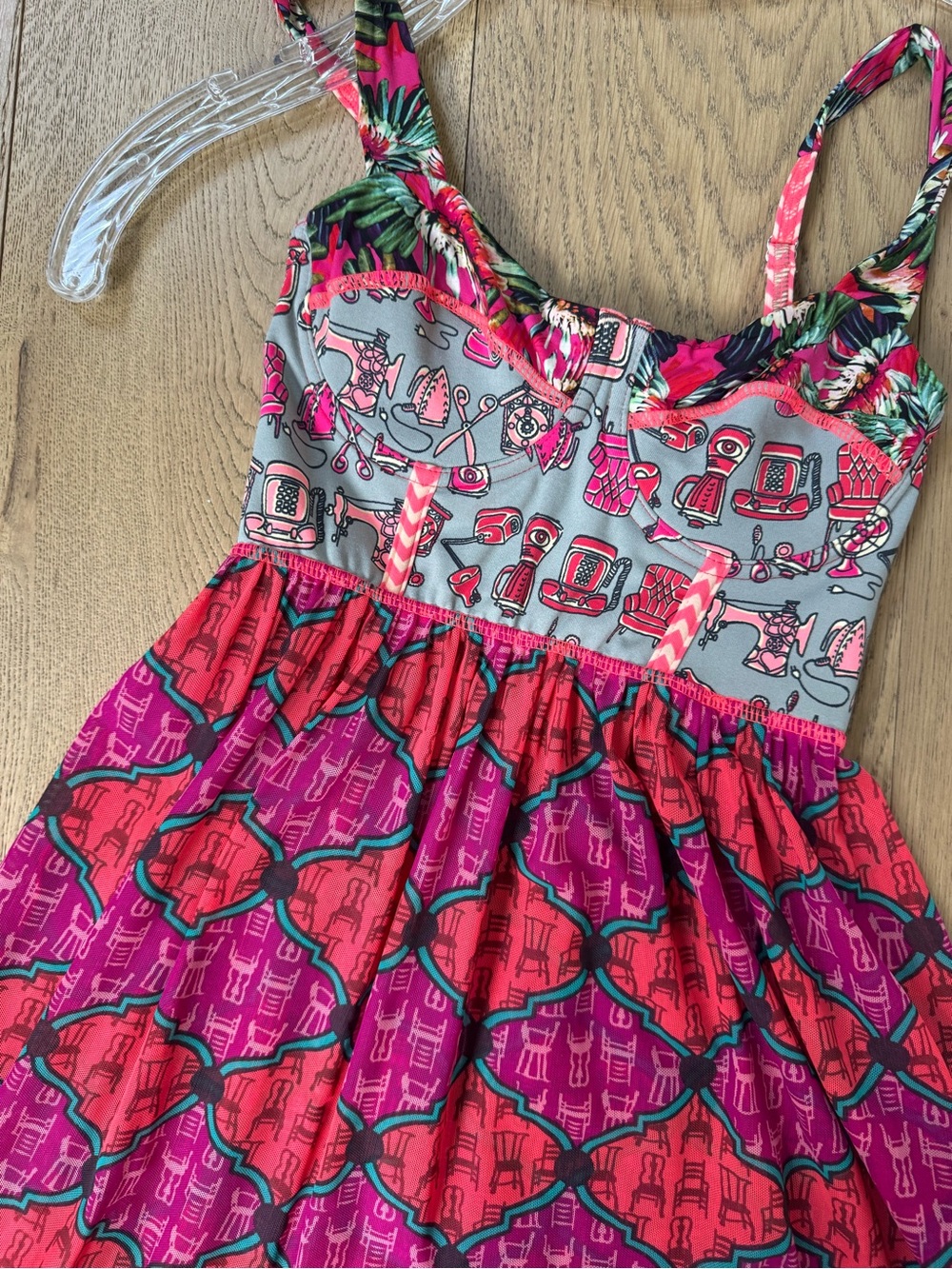 Maaji Vibrant Pink & Gray Printed Sundress